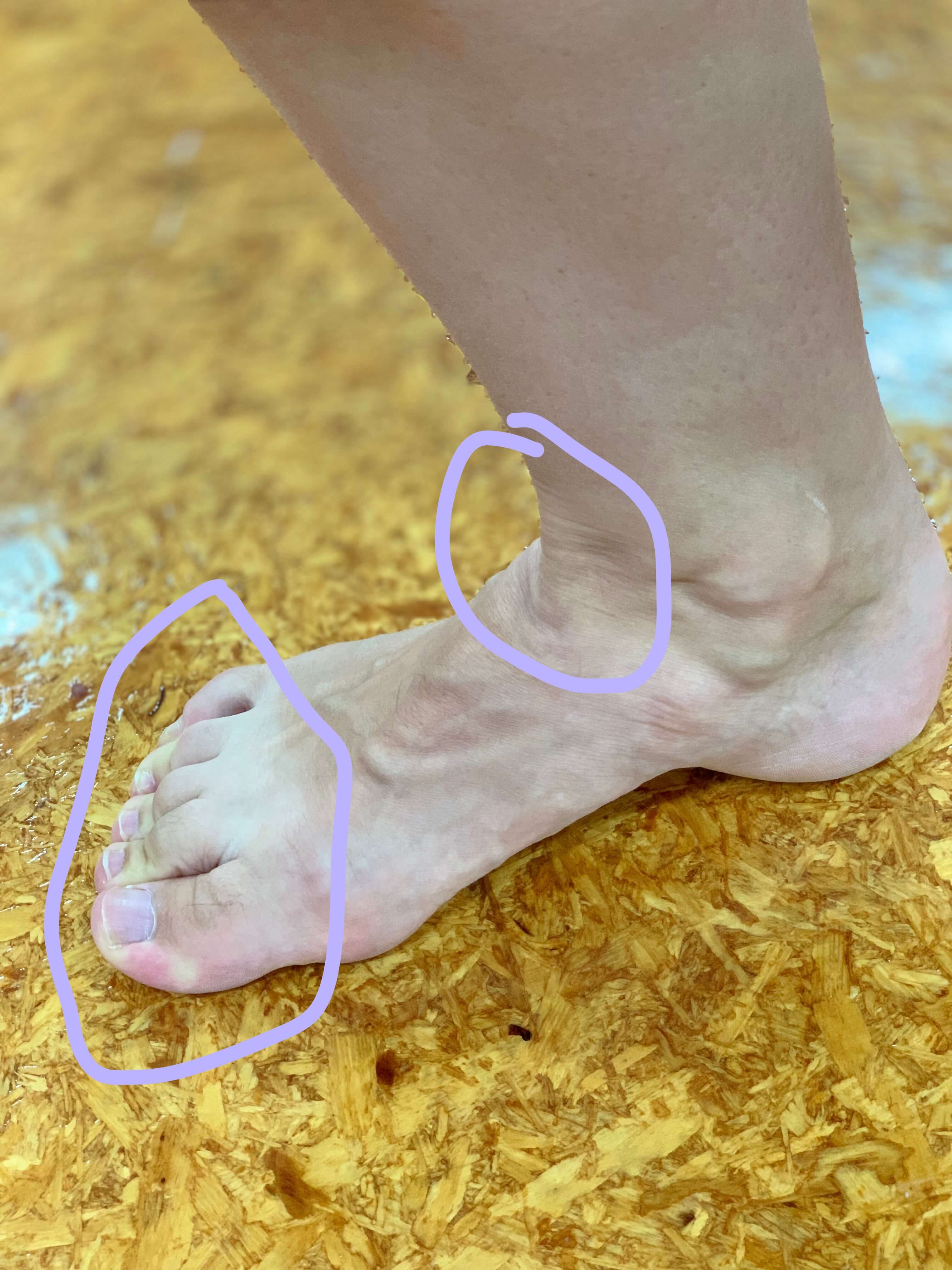 tense toes and tendons in plie